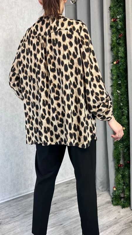 Bluzka szyfonowa w panterkowy print koszulowy fason z długim rękawem rozmiar 52 plus size 3
